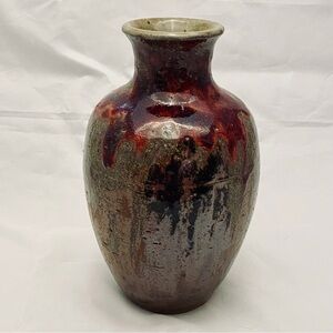 Studio Art Pottery, Hand Thrown, Brown Grey Red Glazed Vase